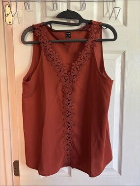 SHEIN Rust Brown Floral Lace V-Neck Cami
